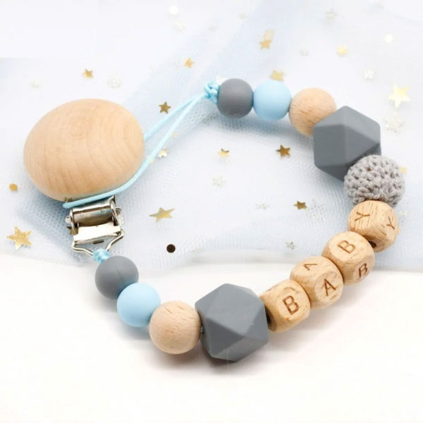 Personalized Wooden Pacifier Clip - Light Blue