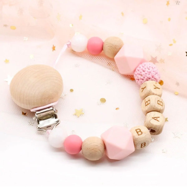 Personalized Wooden Pacifier Clip - Pink