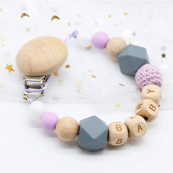 Personalized Wooden Pacifier Clip - Violet