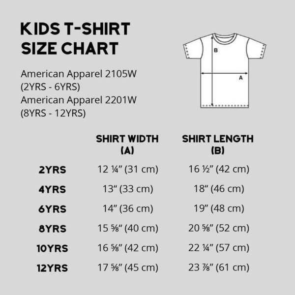 size chart kids american apparel 2105w 2201w