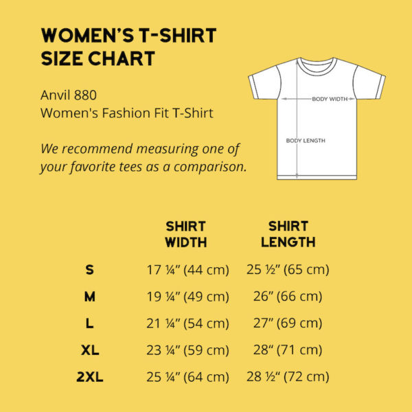 Size Chart Women's Anvil 880 Fashion Fit T-Shirt