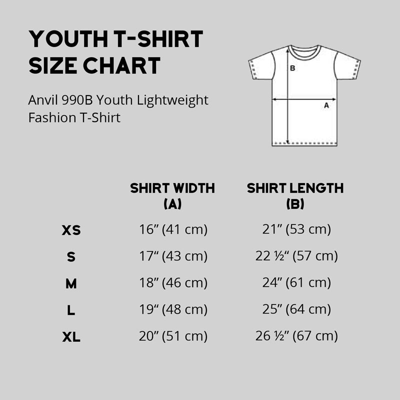 Anvil Youth Shirt Size Chart