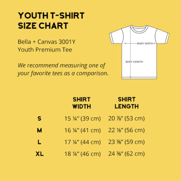 Size Chart: Bella + Canvas 3001Y youth premium tee