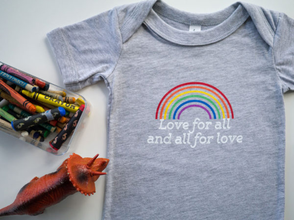 Love for All and All for Love Baby Onesie, Heather Grey