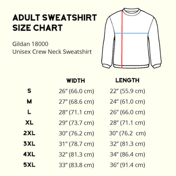 size chart Gildan 18000 sweatshirt