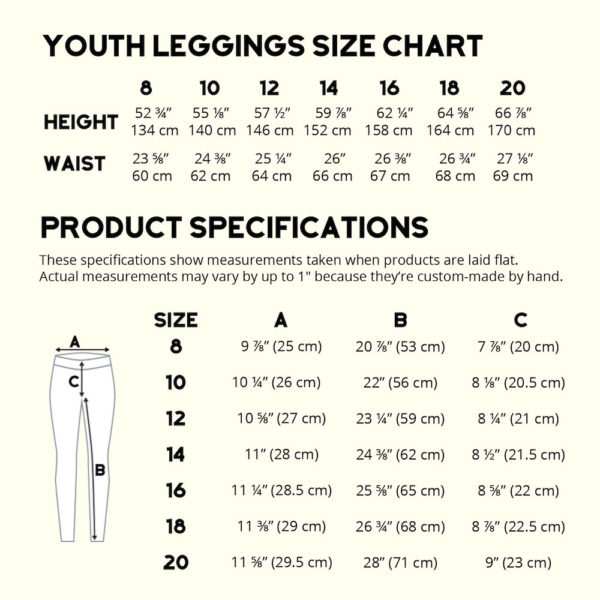 Youth Leggings Size Chart