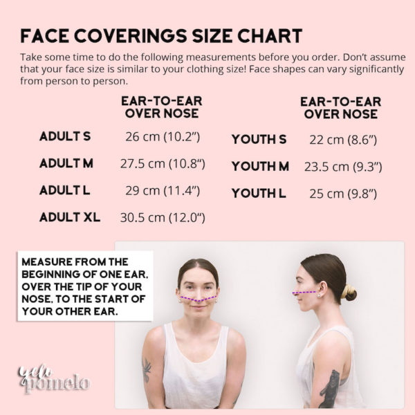 size chart face mask covering