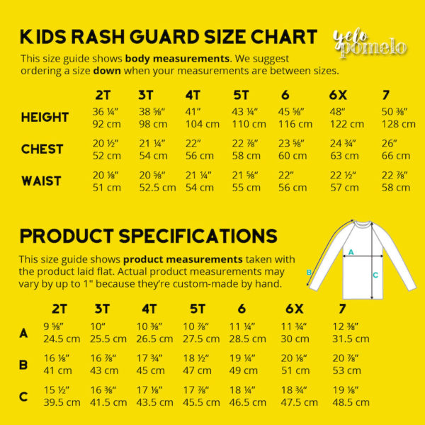 Size chart - kids rash guard all over print