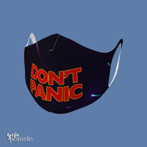 Don't Panic Face Mask - black & red meteor shower