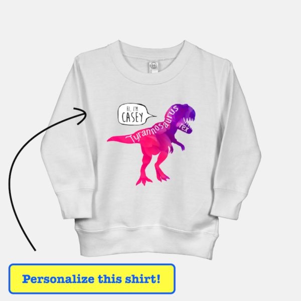 Pink Tyrannosaurus Toddler Sweatshirt - personalize white