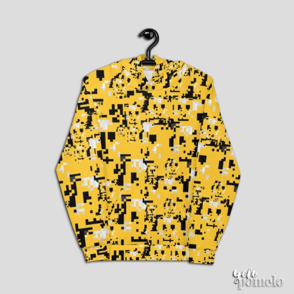 Anti Facial Recognition Hoodie - yellow on hanger